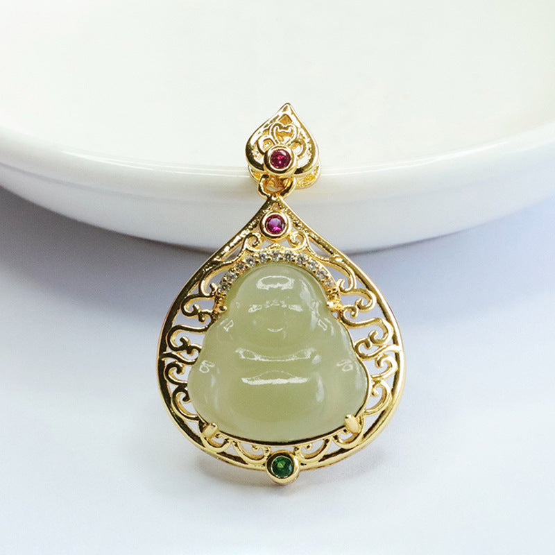 Jade Buddha Pendant with Sparkling Zircon Necklace