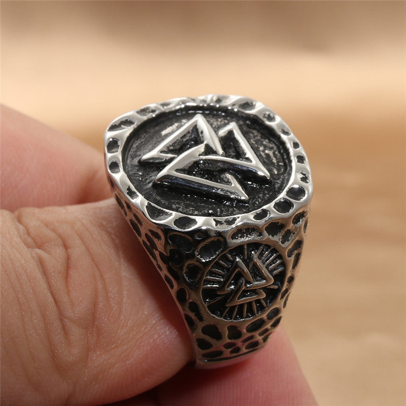 Titanium Steel Viking Triangle Ring - Retro Trendy Men's Accessory in Stainless Steel