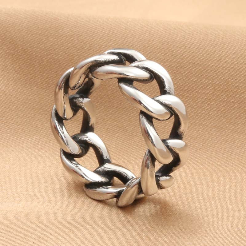 Retro-Inspired Titanium Steel Chain Ring for Men - Trendy Stainless Steel Twist Design