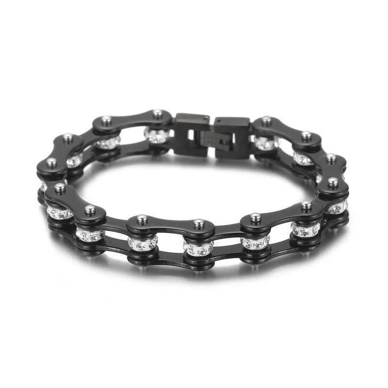 Trendy Men's Titanium Steel Locomotive Bracelet with Zircon Accents