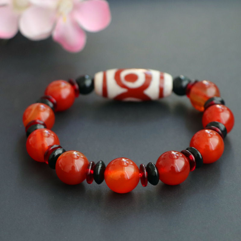 Tibetan Three-Eyed Red Agate Sterling Silver Bracelet