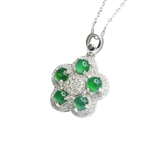 Five Blessings Ice Green Jade Zircon Flower Sterling Silver Necklace
