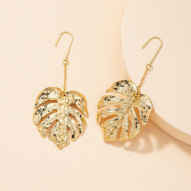 Exaggerated Retro Fashion Leaf Earrings in Metal - Wholesale Pair