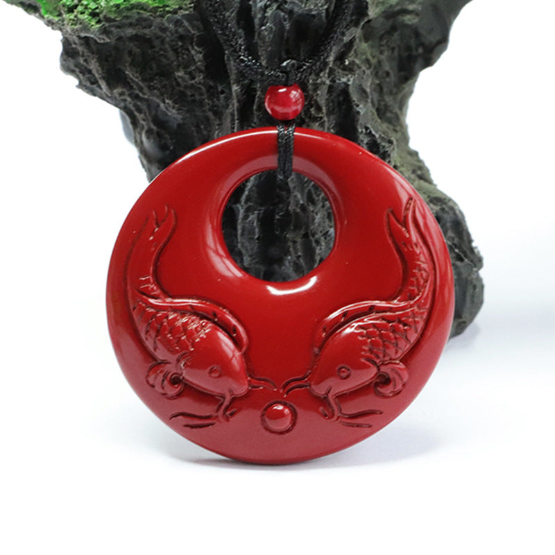 Cinnabar Stone Koi Fish Pendant for Good Luck and Prosperity