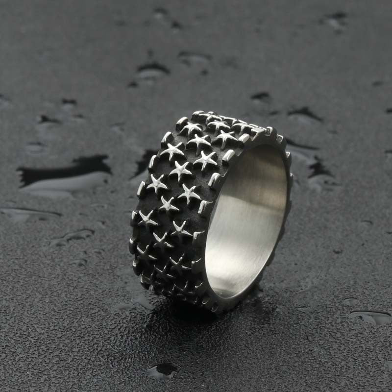 Titanium Steel Star Gypsy Ring - Retro Hipster Punk Jewelry for Men