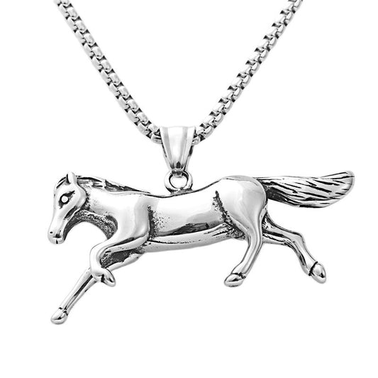 Titanium Steel Personalized Horse Success Pendant Necklace for Men - Retro Punk Style