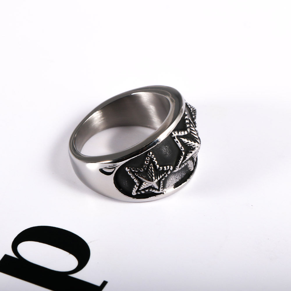 Trendy Titanium Steel Pentagram Star Ring for Men - Night Club Accessory in Black