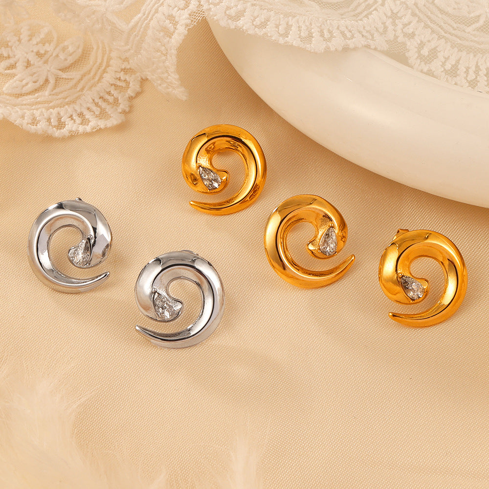 Spiral Twist Japanese-Korean Fusion Zircon Earrings and Ring Set