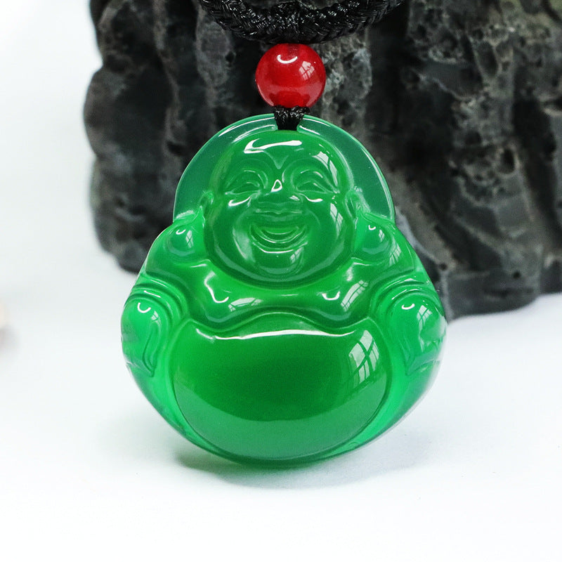 Natural Ice Green Chalcedony Buddha Pendant Jewelry