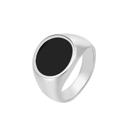 Black Round Smooth Titanium Steel Ring for Men and Women