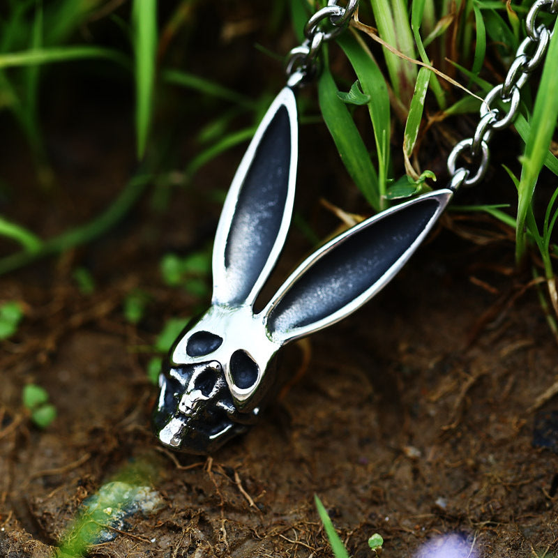 Vintage-Inspired Skull and Rabbit Ear Titanium Steel Necklace for Men, Unique European American Jewelry