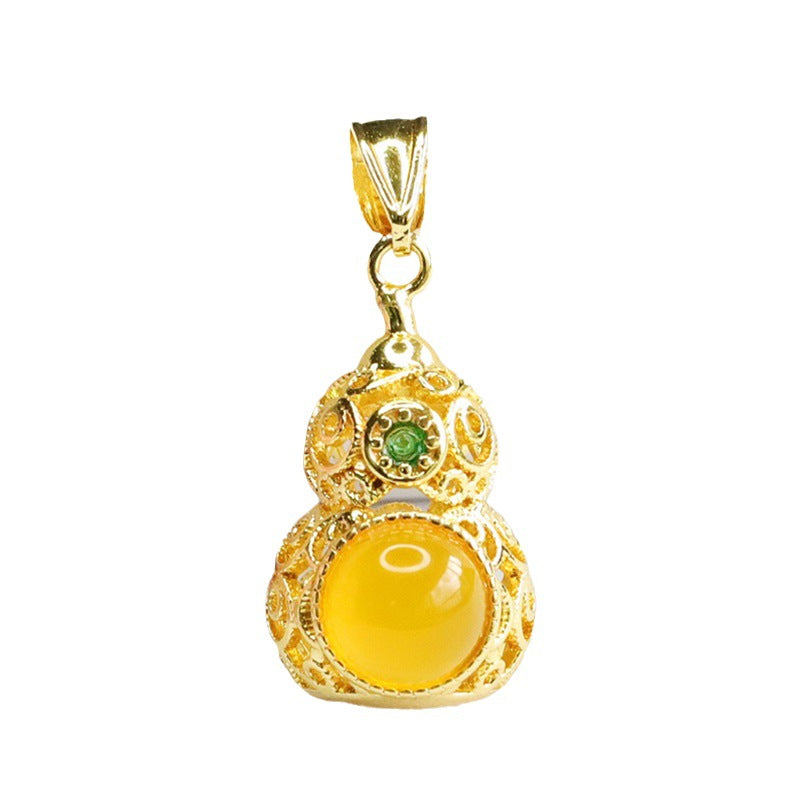 Hollow Gourd Pendant with Yellow Chalcedony