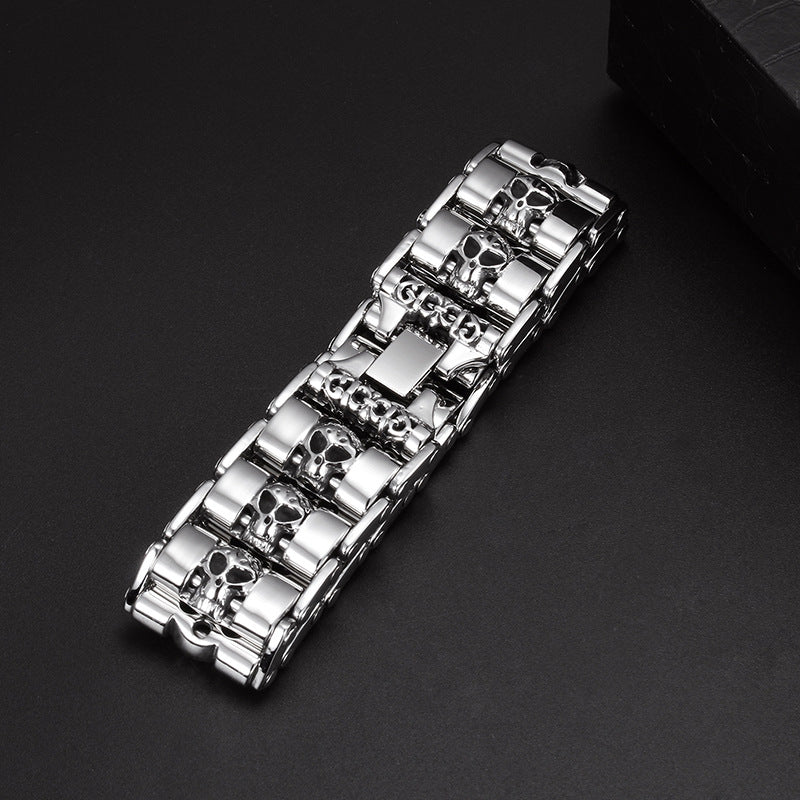 Men's Punk Style Skull Titanium Steel Bracelet - European and American Trend