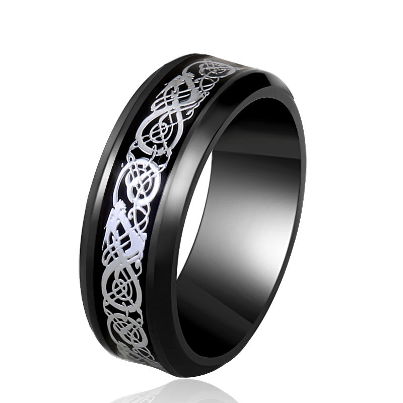 Korean Stainless Steel Men's Ring with Gold-Inlaid Electric Black Design - Bold Personalized Jewelry for Him