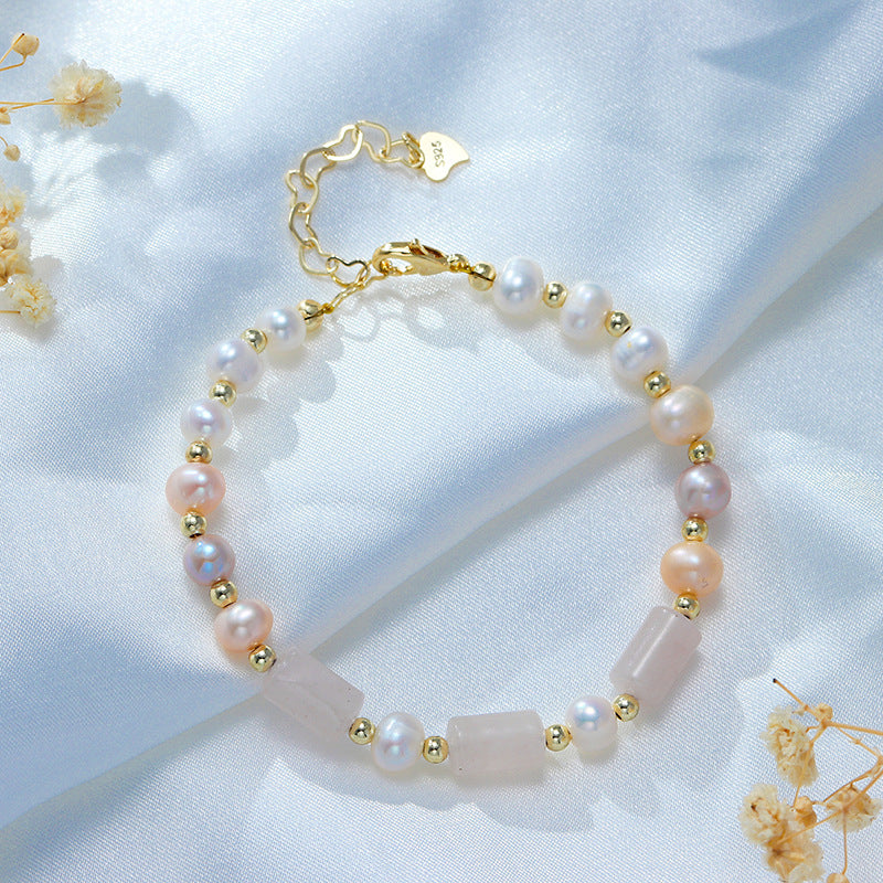 Fortune's Favor: Sterling Silver Crystal Barrel Freshwater Pearl Bracelet