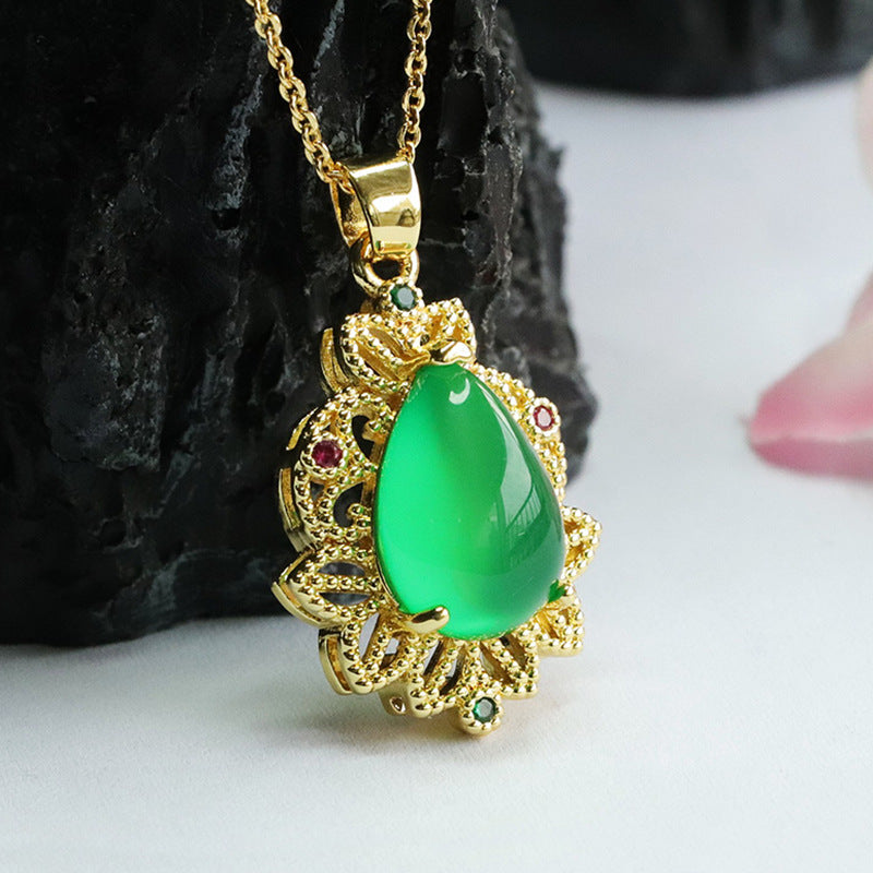 China-Chic Ice Emperor Green Chalcedony Sterling Silver Pendant