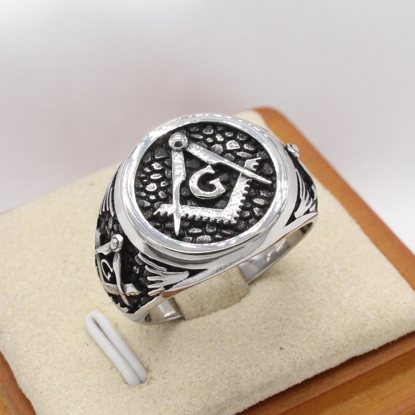 Personalized Retro Freemasonry Titanium Steel Ring for Men - European and American Wholesale Jewelry