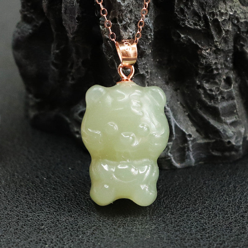 925 Sterling Silver Necklace with Hotan Jade Tiger Pendant