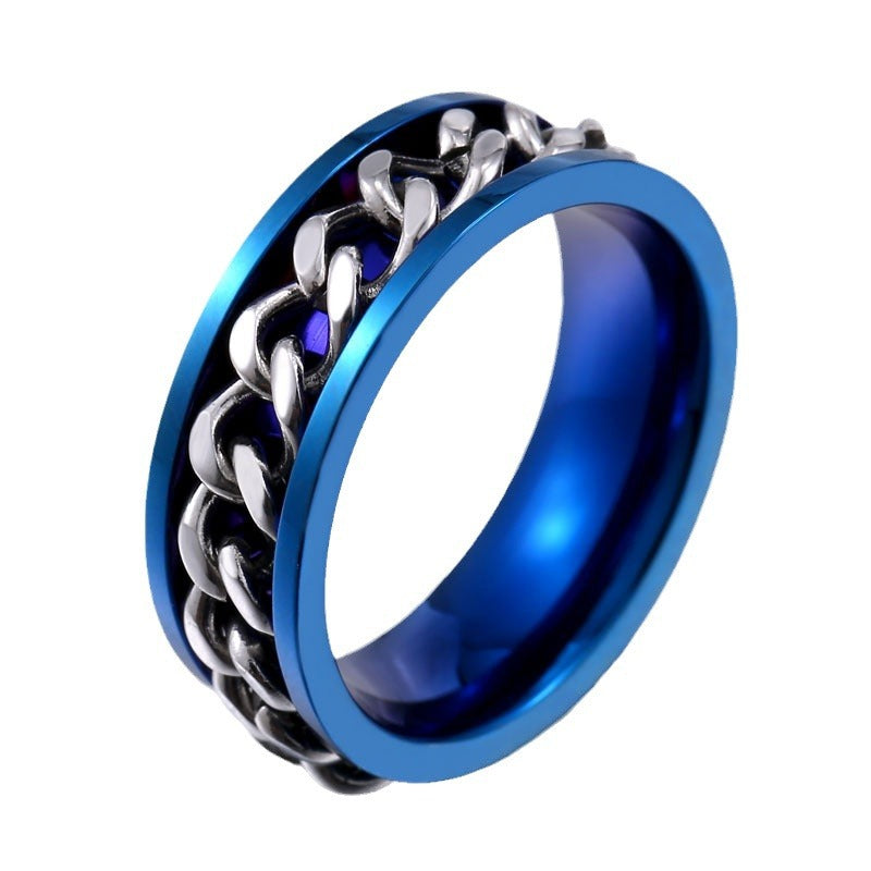 Trendy Korean Electroplated Stainless Steel Chain Ring for Men - Custom Fashion Accessory