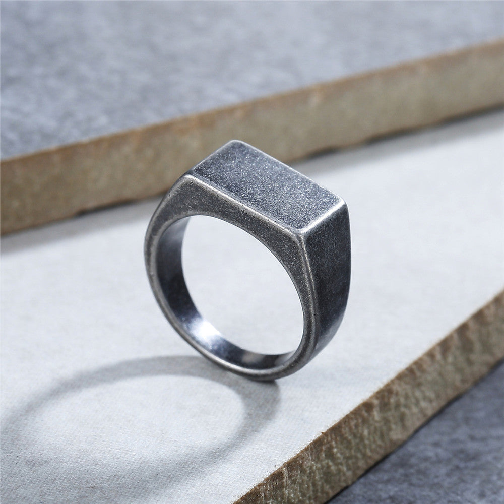 Retro Titanium Steel Ring with Minimalist Inscription