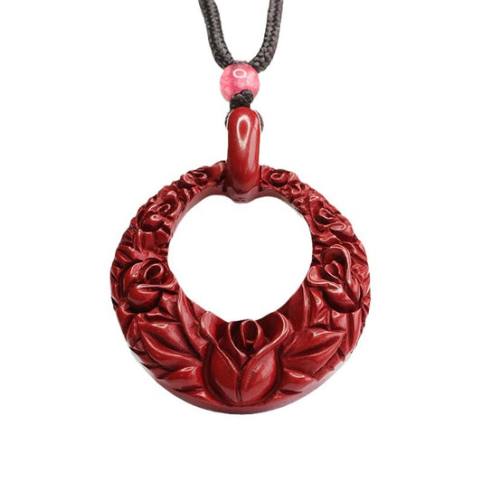 Rose Hollow Round Vermilion Sand Pendant with Purple Gold Sand Carving