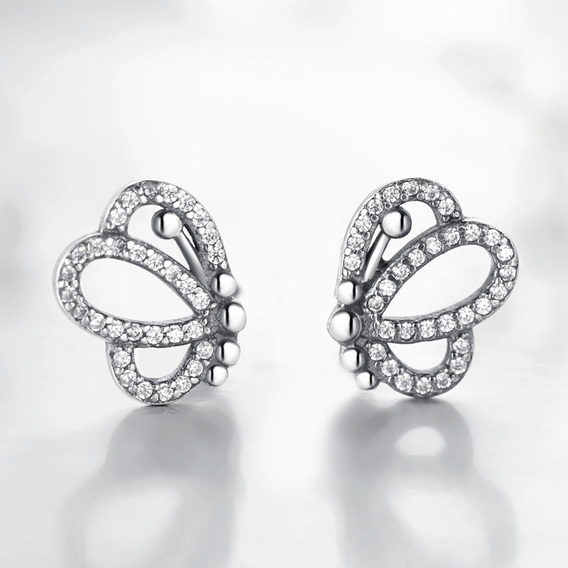 Exquisite S925 Sterling Silver Butterfly Stud Earrings for Women