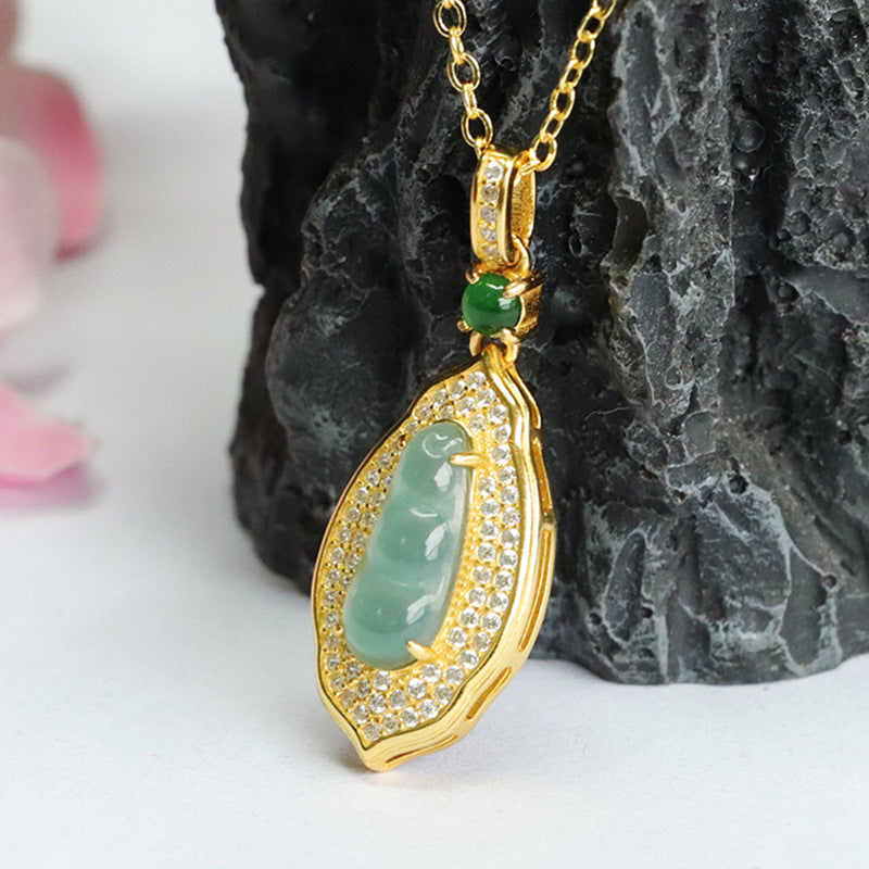 Sterling Silver Jade Pendant Necklace with Zircon Accent