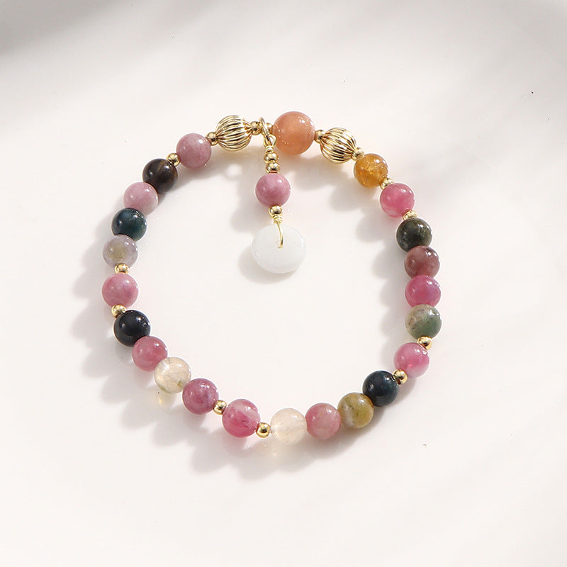 Colorful Natural Tourmaline Bracelet with Jade Safety Buckle - Wholesale In Stock