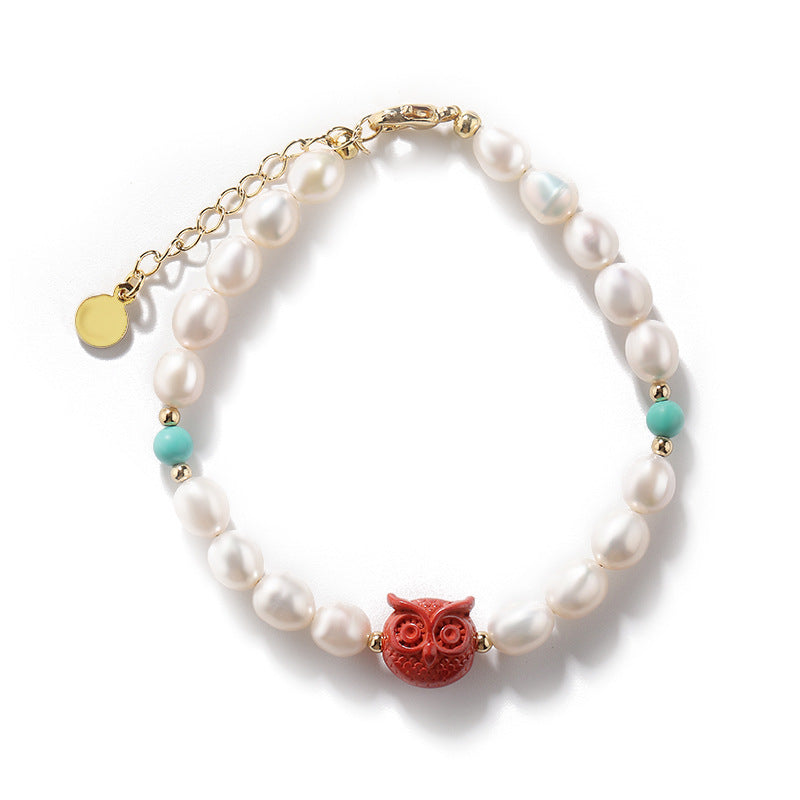 Fortune's Favor Cinnabar, Turquoise, and Freshwater Pearl Bracelet in Sterling Silver