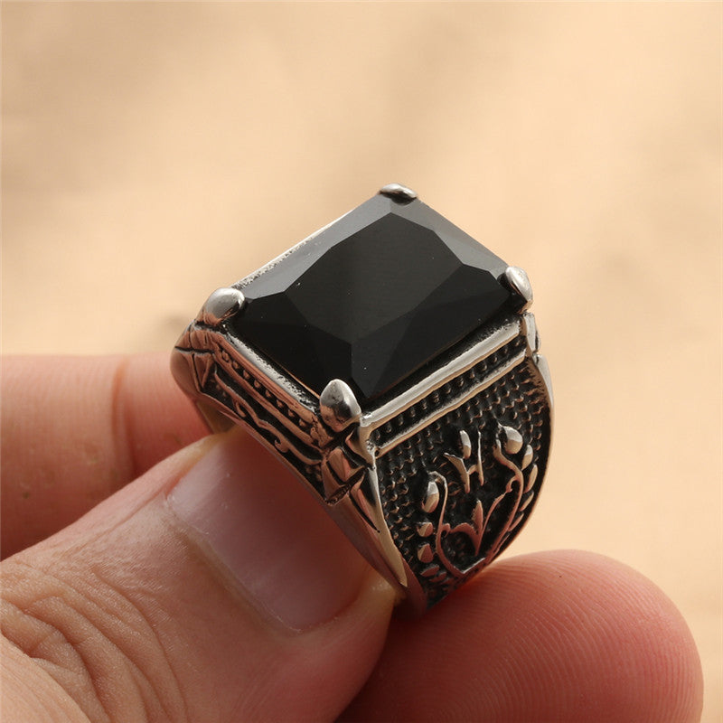 Trendy Multi-Color Zircon Titanium Steel Square Ring for Men and Women