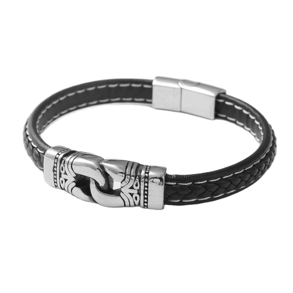 Punk-Inspired Titanium Steel Crab Clamp Leather Bracelet for Men