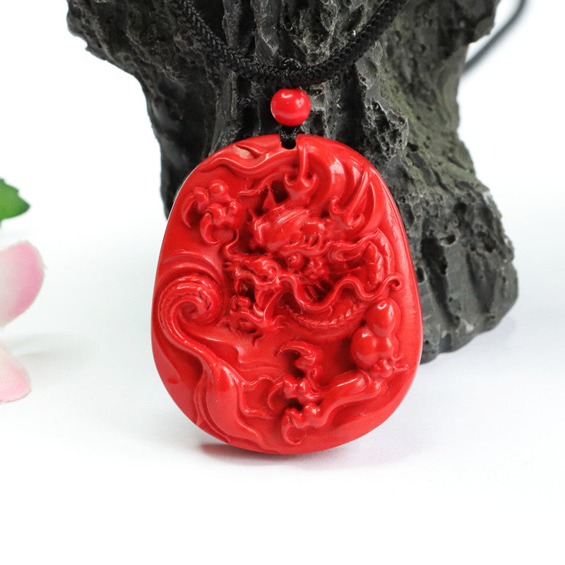 Mystical Red Dragon Carved Cinnabar Pendant by Planderful's Fortune's Favor Collection