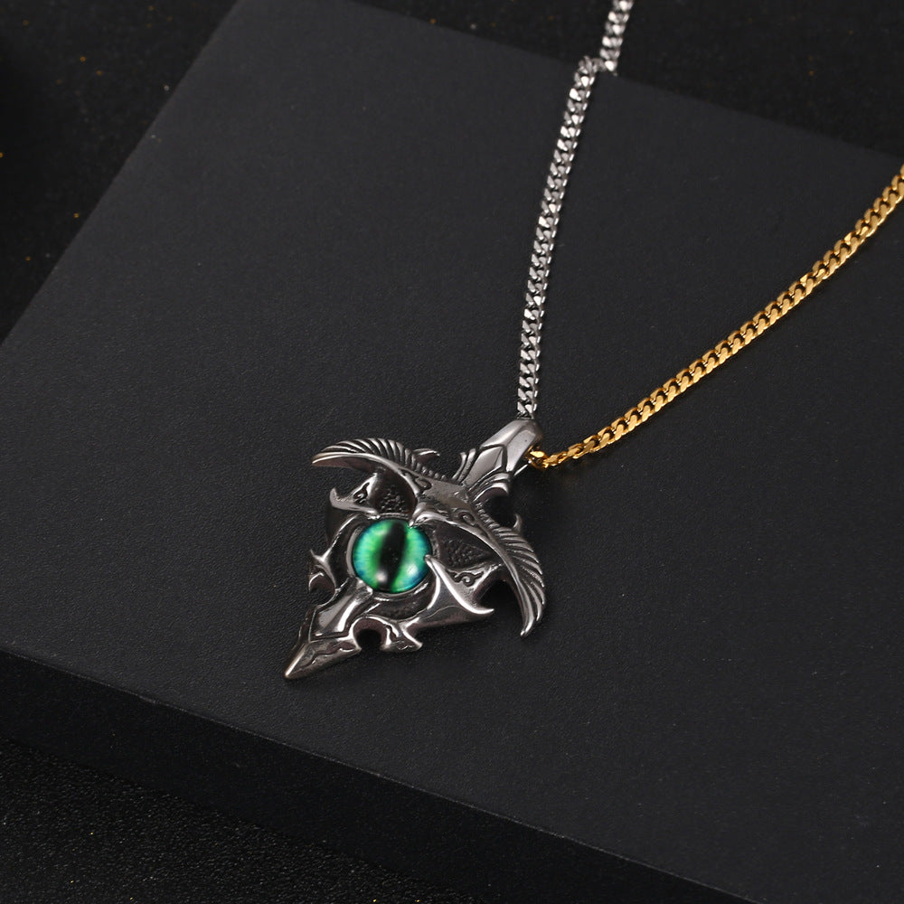 Titanium Devil Eye Pendant Necklace for Men – Retro Bird Design