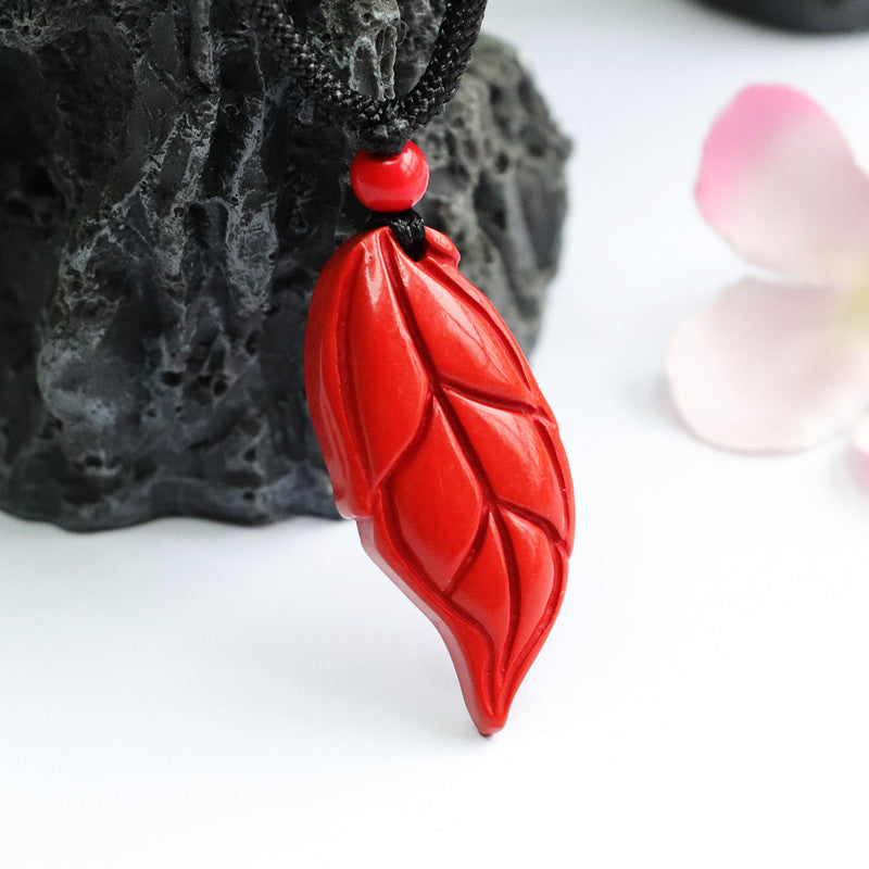 Cinnabar Jade Branch Leaf Pendant Red Sand Pendant Jewelry