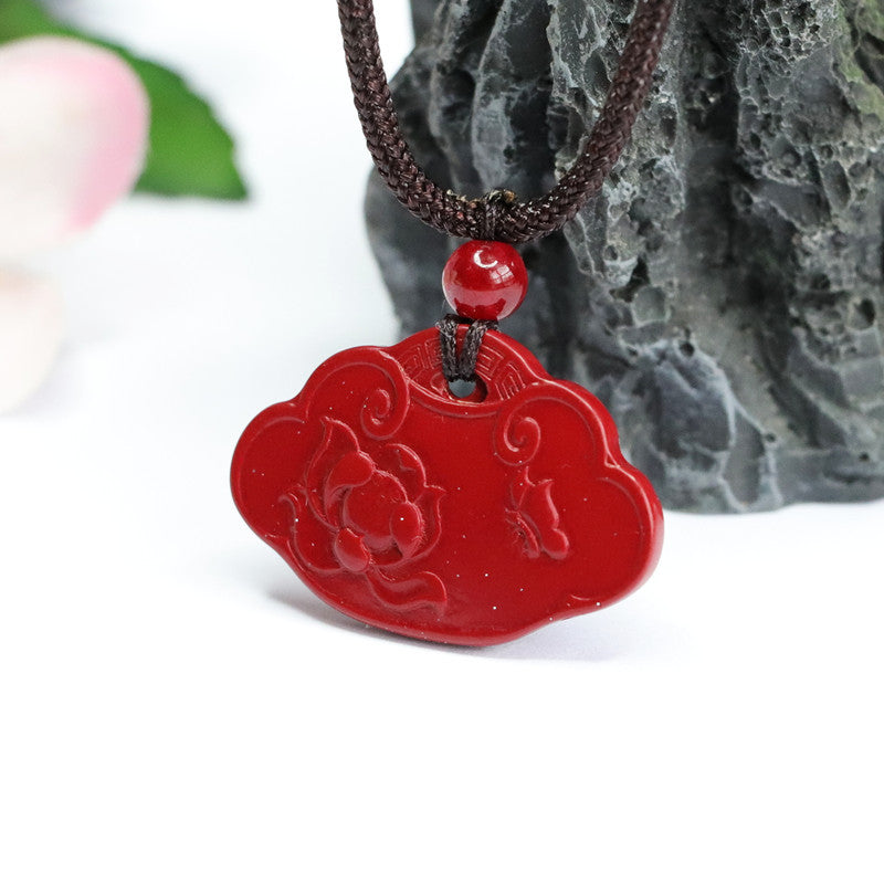 Cinnabar Pendant Auspicious Butterfly Lotus Ruyi Pendant Jewelry