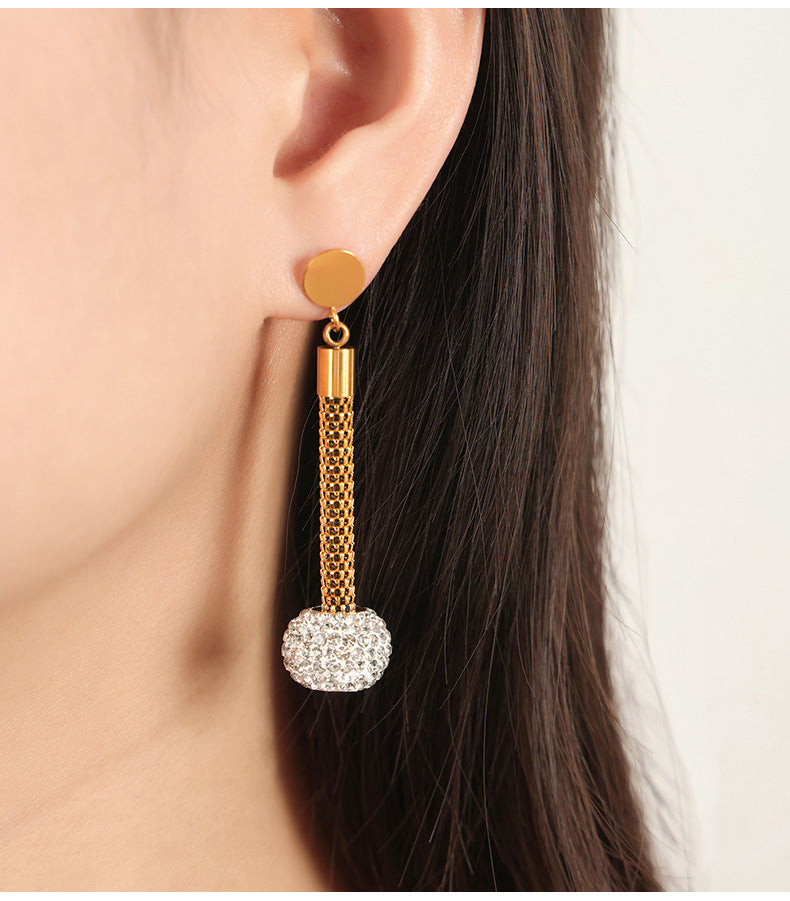 Golden Geometric Long Earrings with Zircon Inlay - Wholesale Women's Jewelry