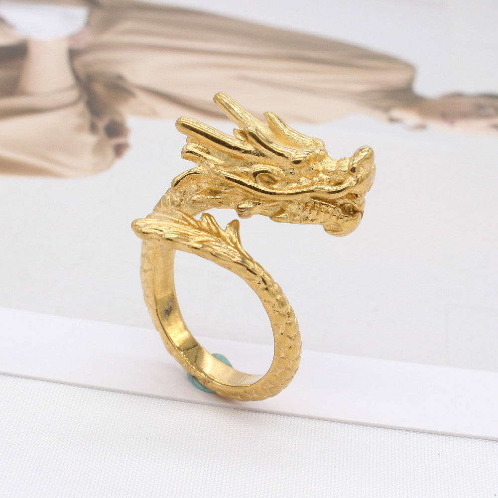 Personality Retro Chinese Dragon Titanium Steel Ring for Men