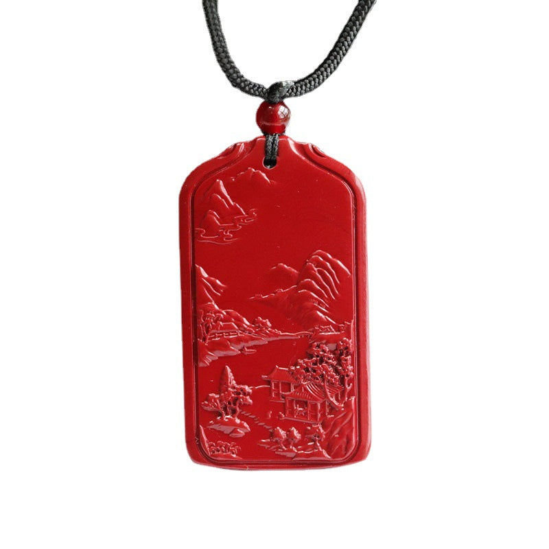 Crane Design Sterling Silver Pendant with Cinnabar Stone