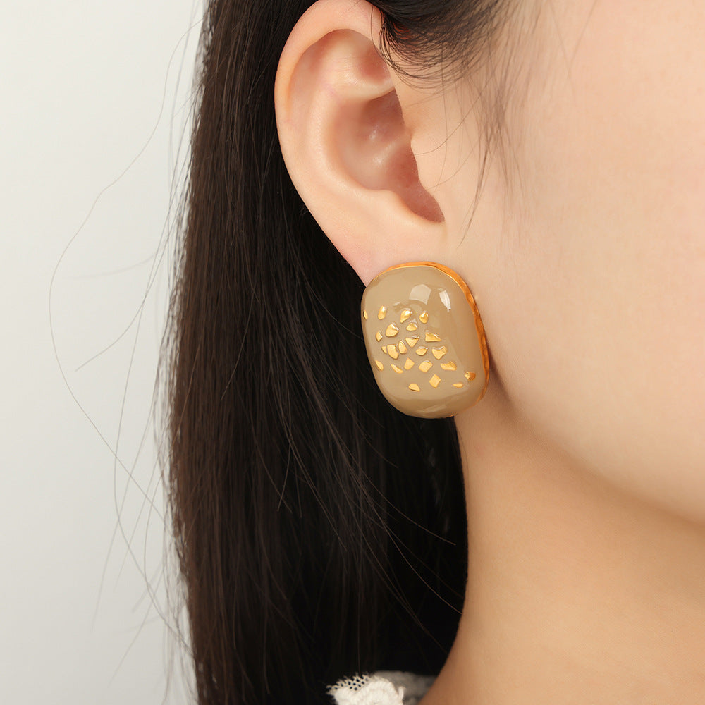 Golden Enamel Geometric Stud Earrings - Planderful Everyday Genie Collection