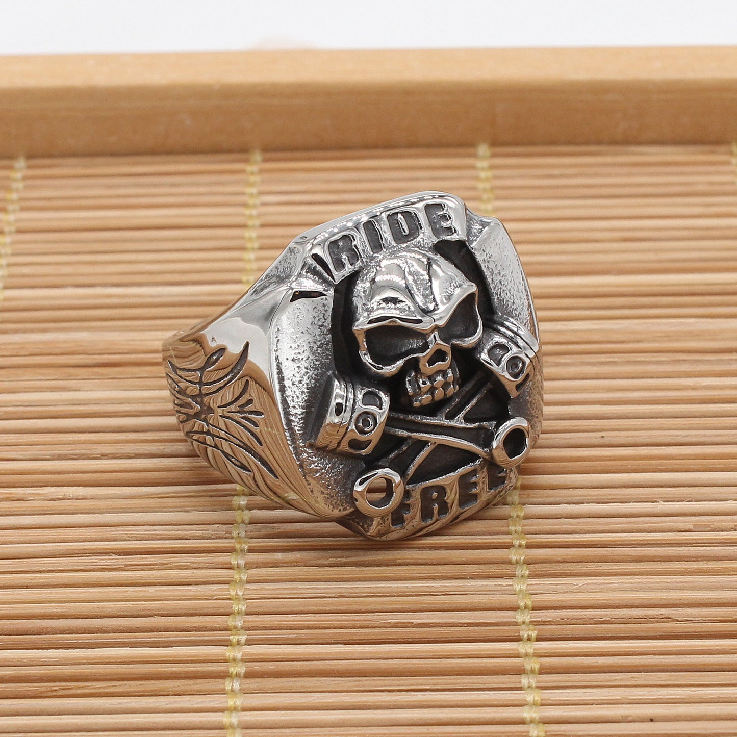 Halloween Skull Head Motorcycle Titanium Steel Ring for Men