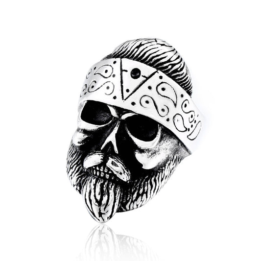 Custom Engraved Titanium Steel Skull Beard Ring - Stylish Retro Punk Accessory for Men, Bulk Availability