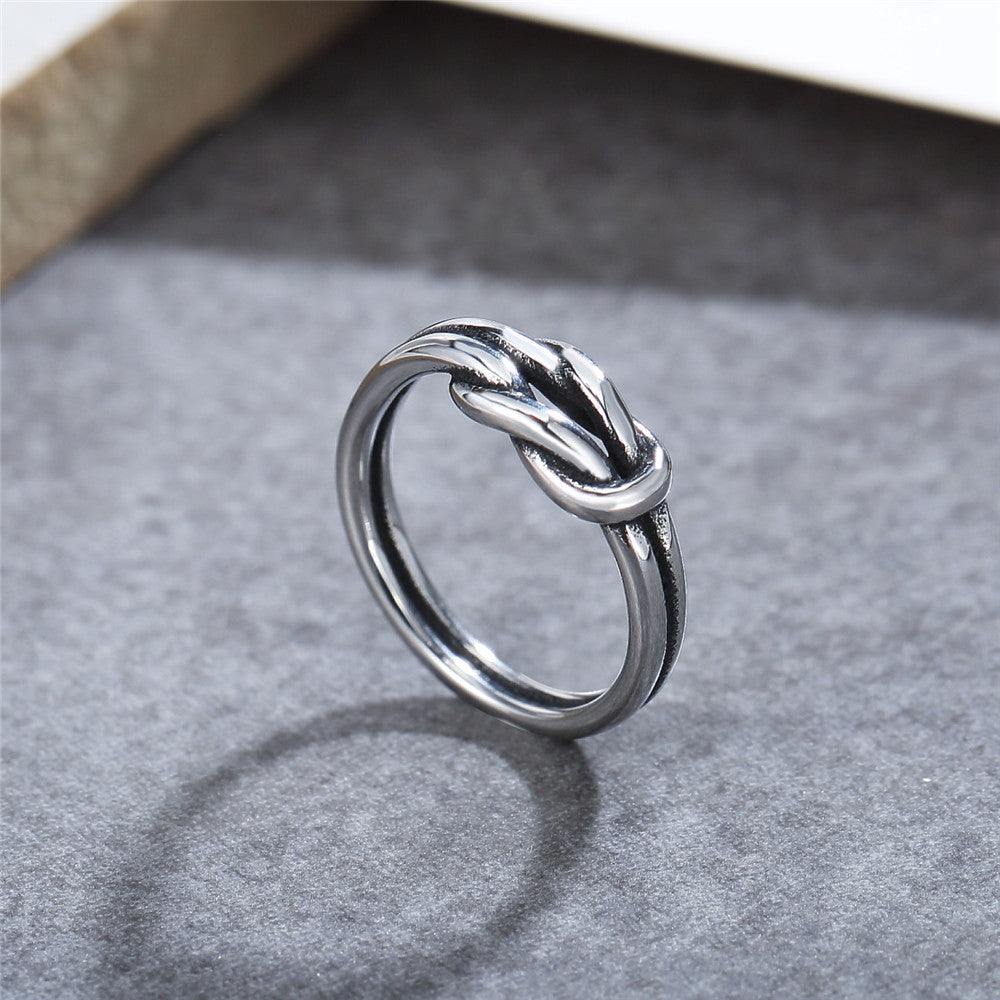 Vintage Style Titanium Steel Ring for Women with Cold Wind Knot Design