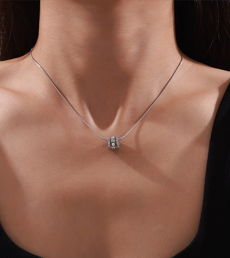 Elegant Titanium Steel Pendant Necklace with Zircon Detail