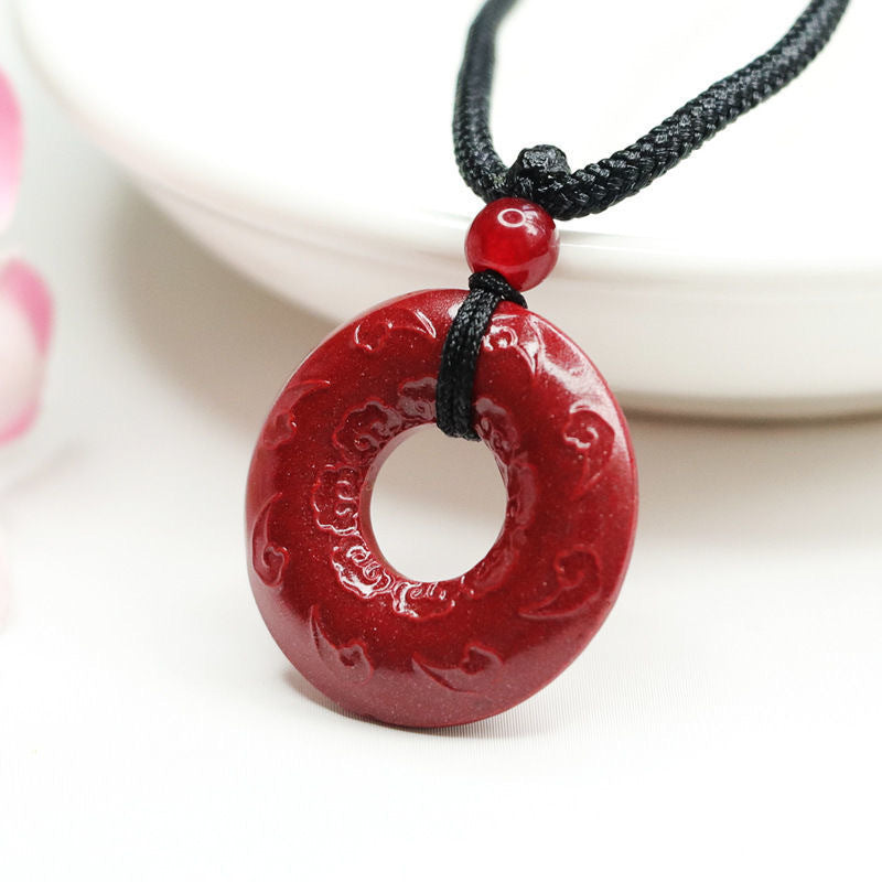 Auspicious Cloud Ping An Buckle Pendant with Cinnabar Stone featuring Purple Gold Sand.