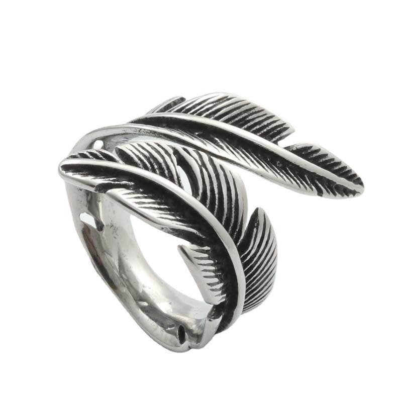 Titanium Steel Wing Ring for Men - Retro Trendy Animal Feather Design Jewelry