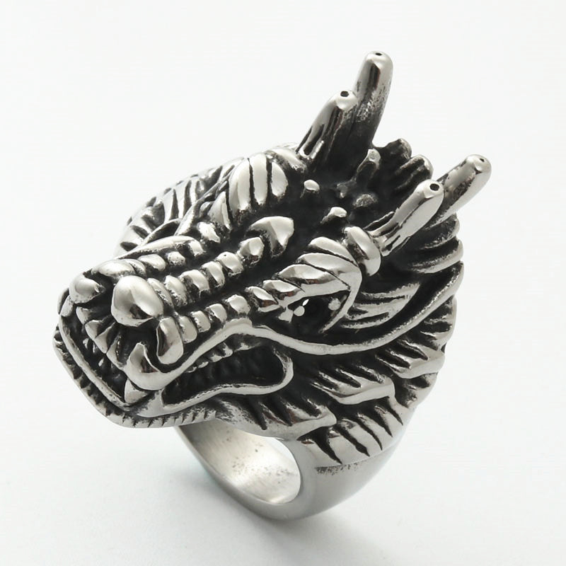 Titanium Steel Dragon Ring for Men – Retro Punk Chinese Style Domineering Faucet Jewelry