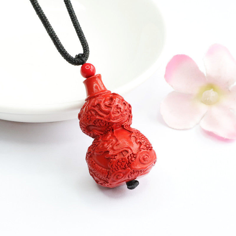 Dragon Carved Gourd Vermilion Sand Pendant with Red Sand Jewelry