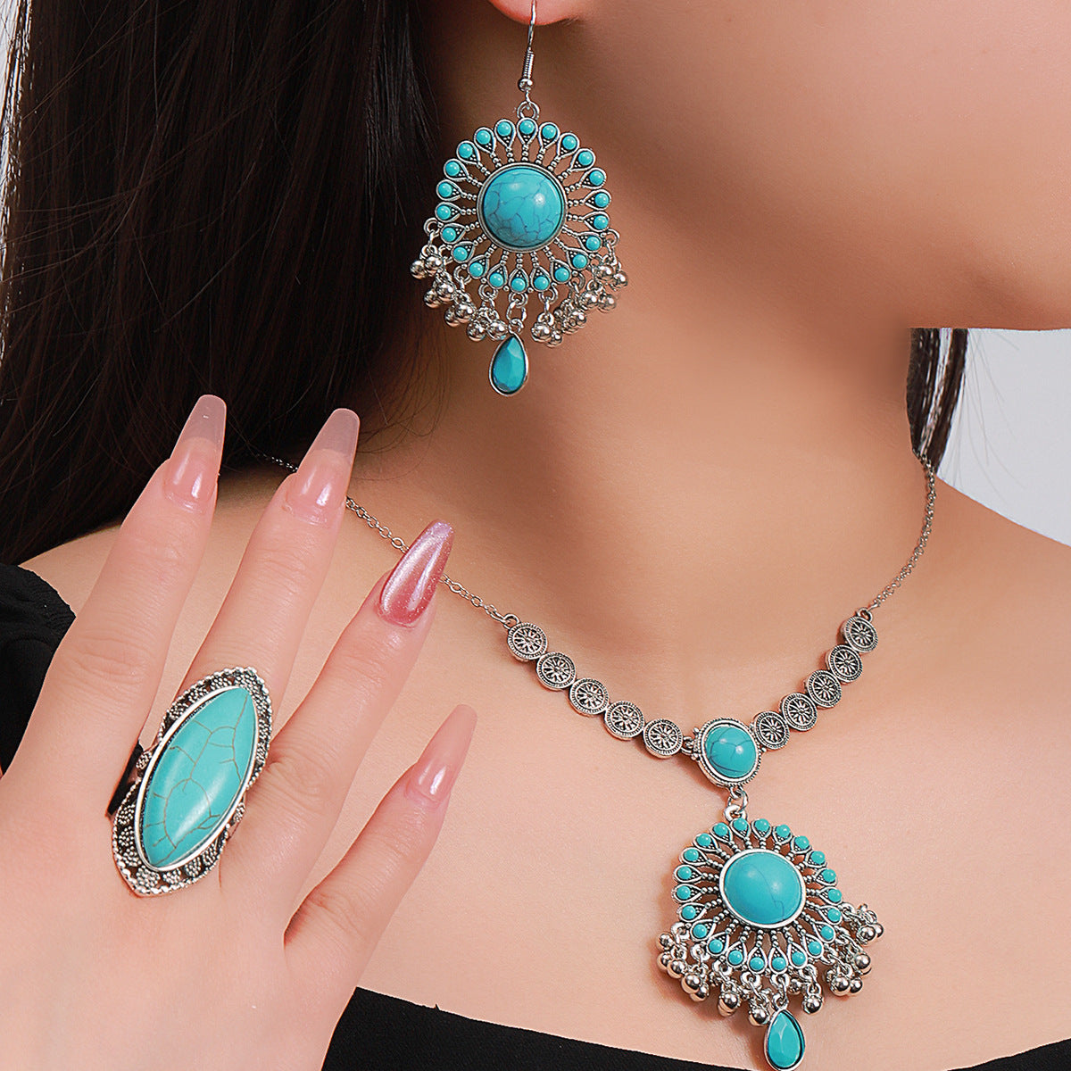 Middle Eastern Turquoise Trio Necklace Set - Savanna Rhythms Collection