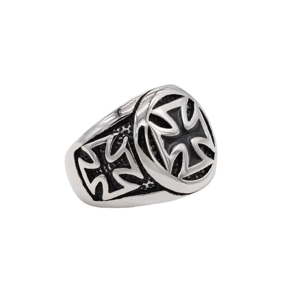 Crusader Cross Titanium Steel Ring for Men