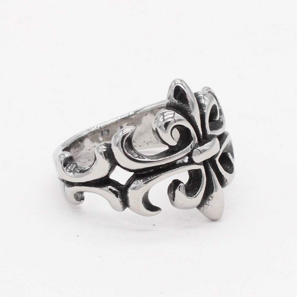 Gothic Cross Flower Titanium Steel Ring for Men